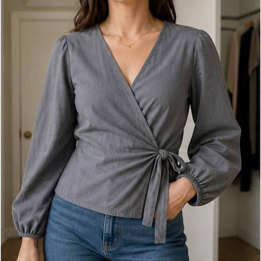 Gray Ruffle Blouse - Picture 2 of 6